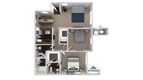 Floor plan for 2 beds, 1.5 baths, 971 sqft